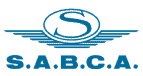 Logo of S.A.B.C.A., featuring stylized wings with a central circular emblem containing the letter 'S'. The acronym S.A.B.C.A. is prominently displayed below the emblem. The logo is in a monochromatic blue color scheme.