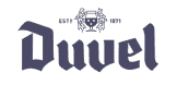 Duvel logo featuring the brand name in stylized, gothic font with a shield and crown emblem above, displaying '1871' and '1879' on either side.