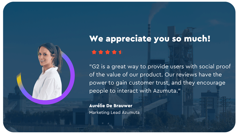 Image of a testimonial ad featuring a woman with long hair smiling, and a five-star rating. The text reads: 