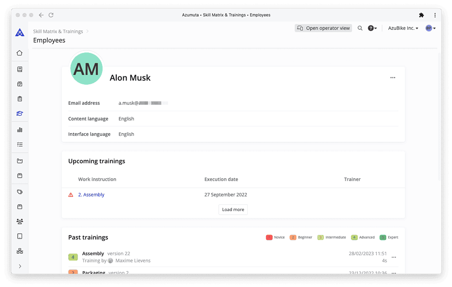 A computer screen shows an employee profile for 