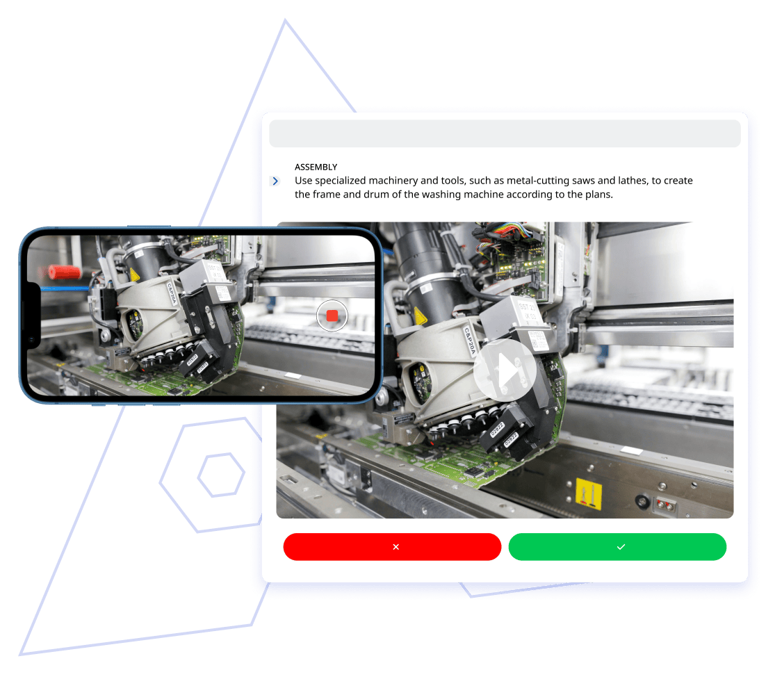 A computer screen displays a software interface from the Azumuta platform titled "5S audit checklist." The checklist includes various audit criteria such as safety and organization, with options to mark compliance status. A sidebar on the left shows navigation options.