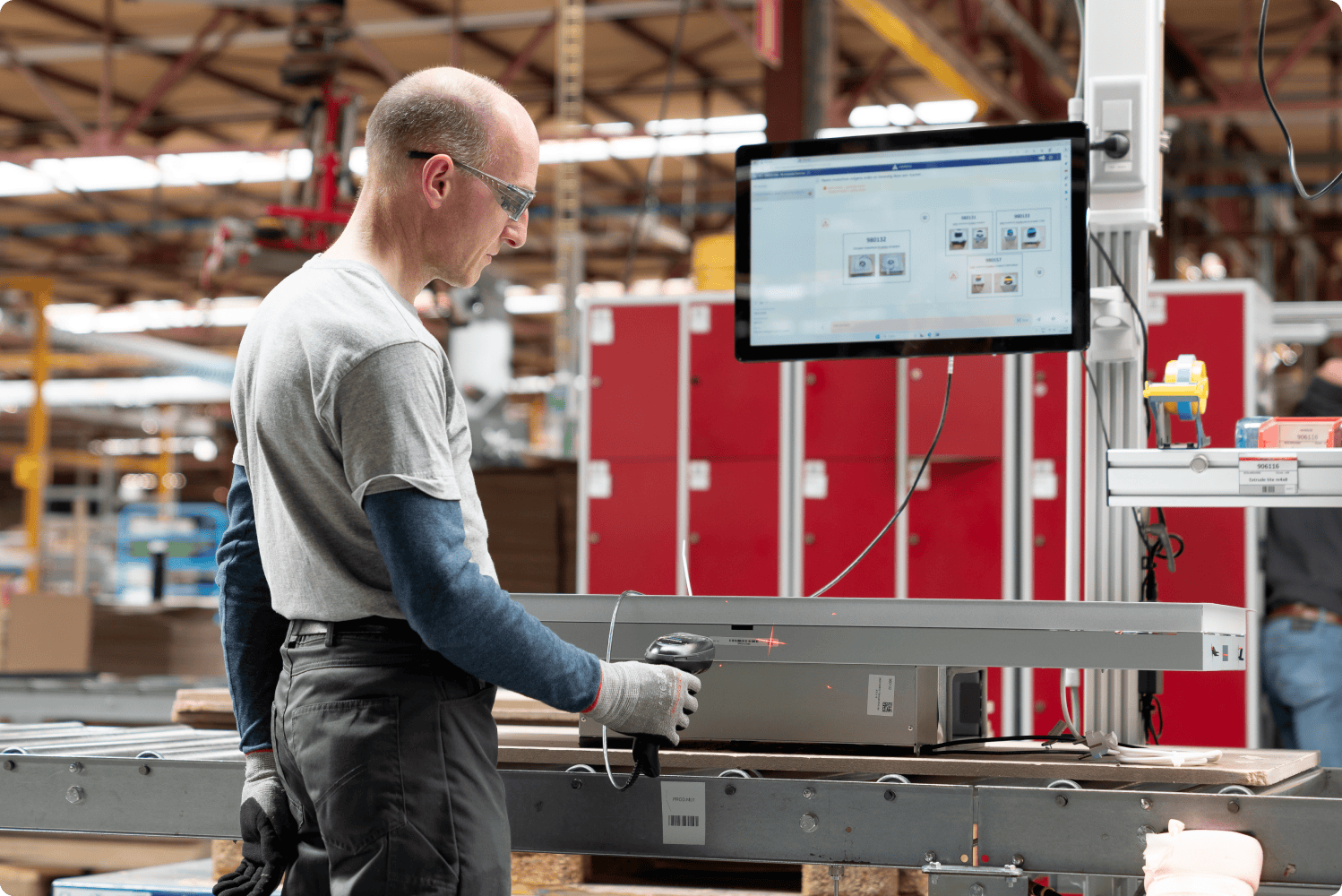 A computer screen displays a software interface from the Azumuta platform titled "5S audit checklist." The checklist includes various audit criteria such as safety and organization, with options to mark compliance status. A sidebar on the left shows navigation options.