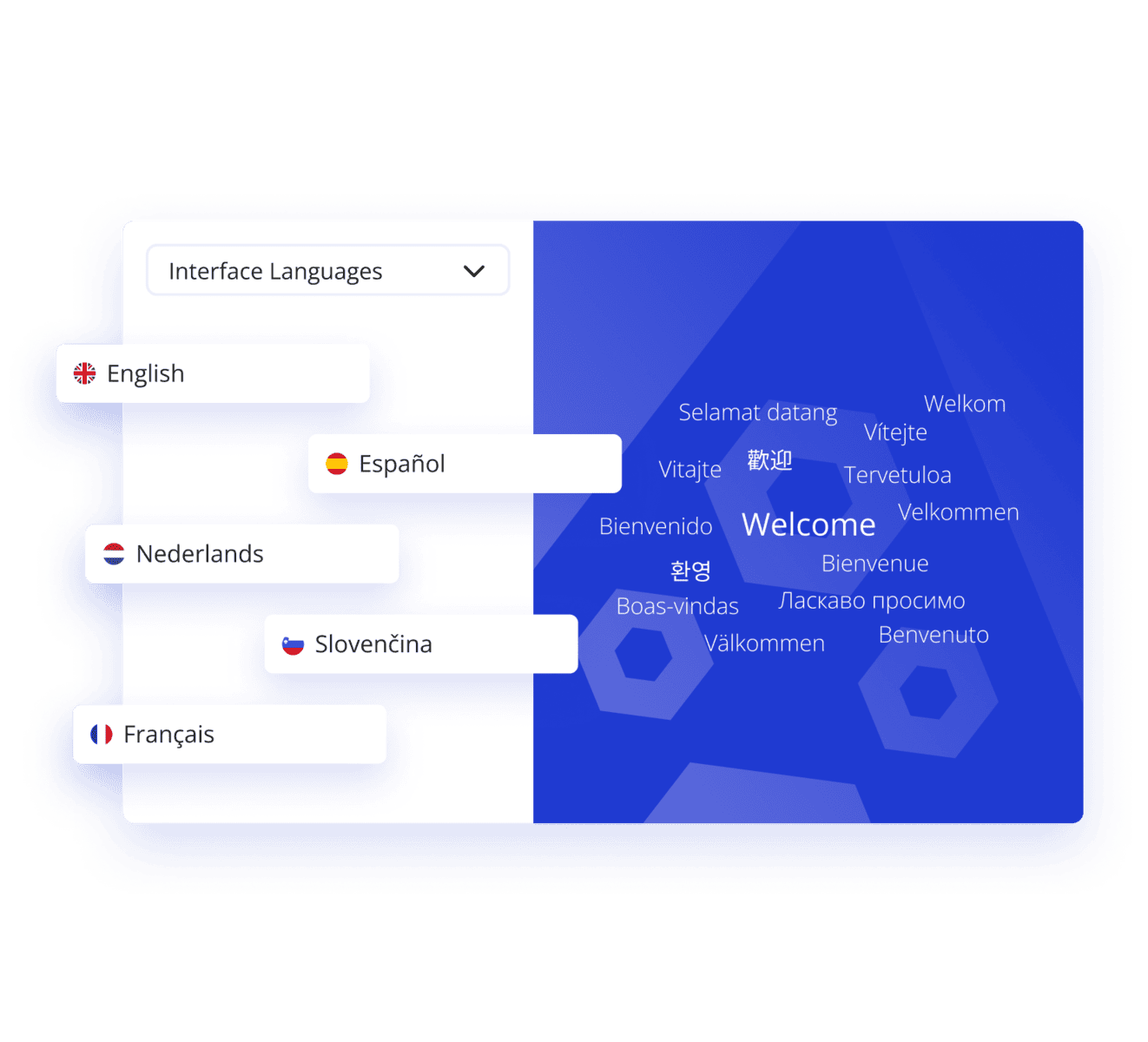 Image showing you can translate the interface of Azumuta into different languages for easy access.
