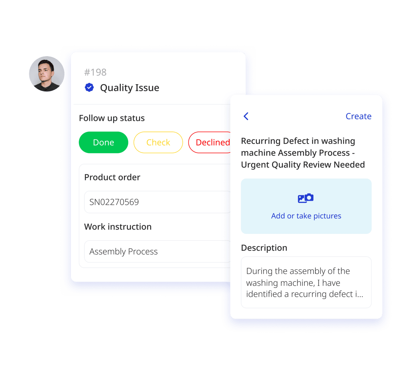 Image showing a reported work floor issue with feedback.