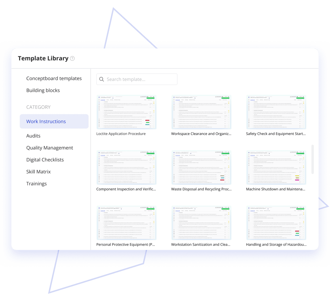 Image of a dashboard with different templates you could choose from.