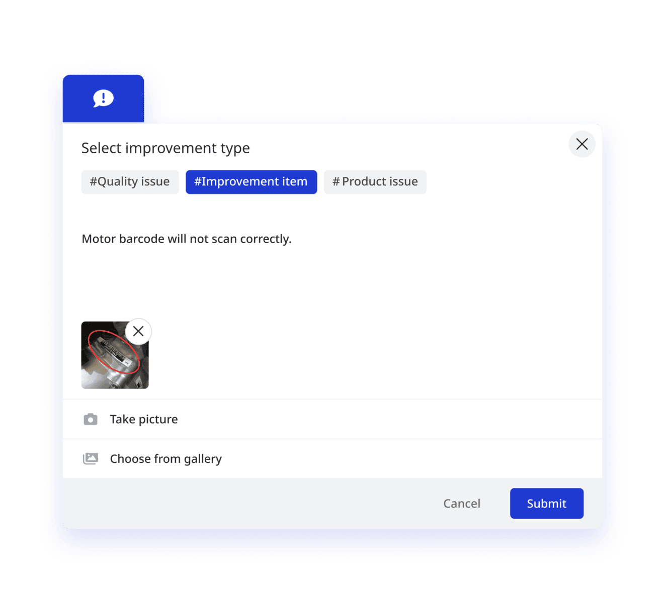 Image showing the pop up venster for creating an issue.