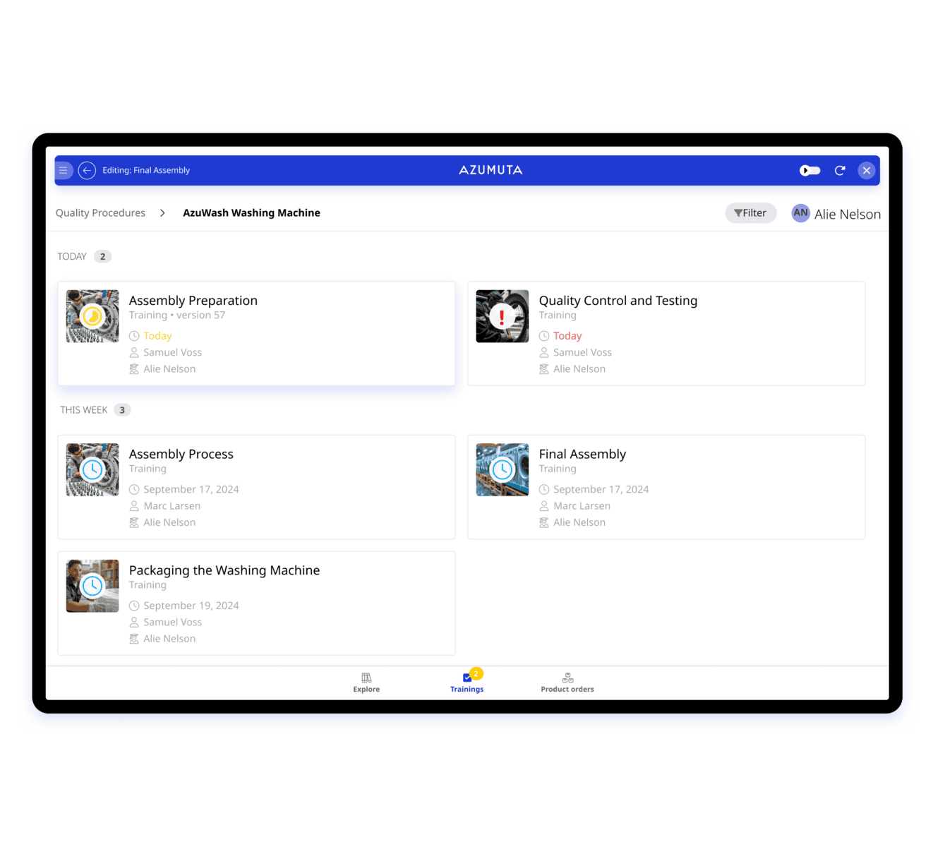 A tablet displaying a detailed list of items, designed to provide targeted training materials for employees.