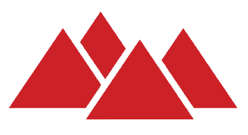 Abstract art featuring a composition of five red triangles of varying sizes on a solid light pink background. The triangles are arranged in a scattered pattern, overlapping slightly, and oriented in different directions.