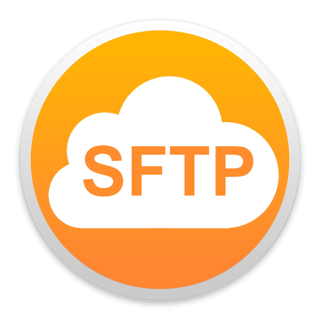 A circular icon with an orange gradient background featuring a white cloud shape and the letters "SFTP" in the center.