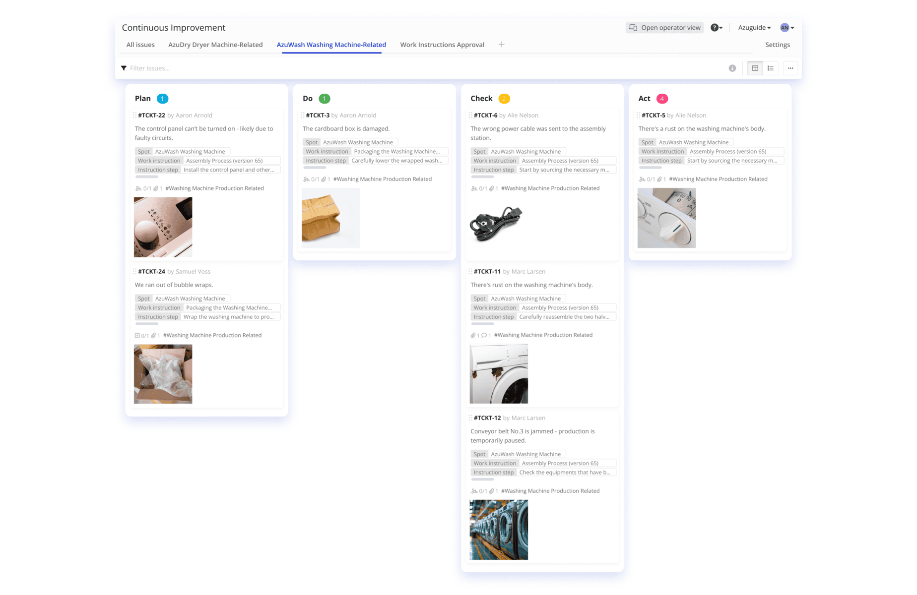 A computer screen displays a software interface from the Azumuta platform titled "5S audit checklist." The checklist includes various audit criteria such as safety and organization, with options to mark compliance status. A sidebar on the left shows navigation options.