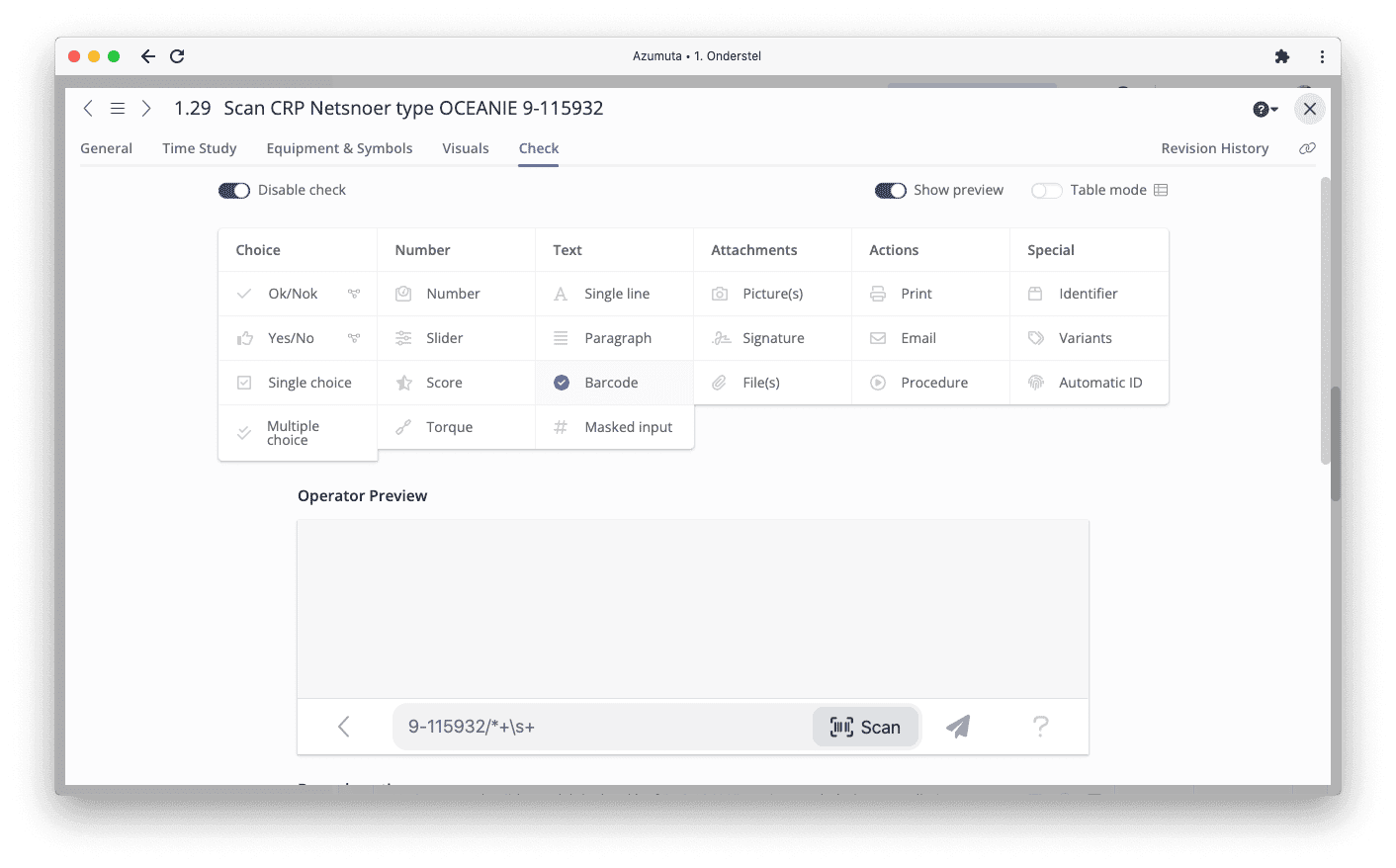 A computer screen displays a software interface from the Azumuta platform titled "5S audit checklist." The checklist includes various audit criteria such as safety and organization, with options to mark compliance status. A sidebar on the left shows navigation options.