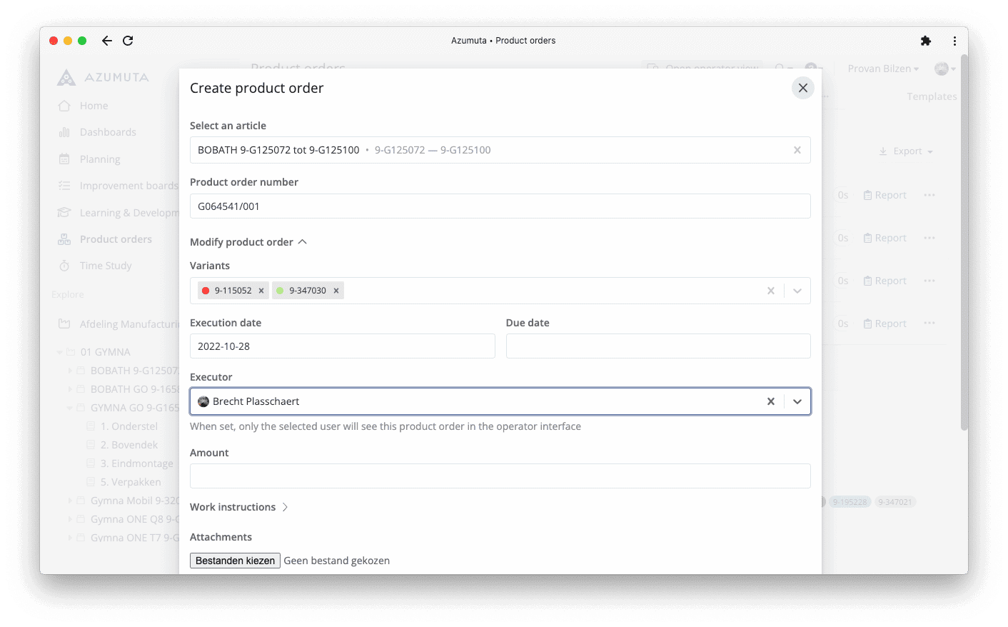 A computer screen displays a software interface from the Azumuta platform titled "5S audit checklist." The checklist includes various audit criteria such as safety and organization, with options to mark compliance status. A sidebar on the left shows navigation options.