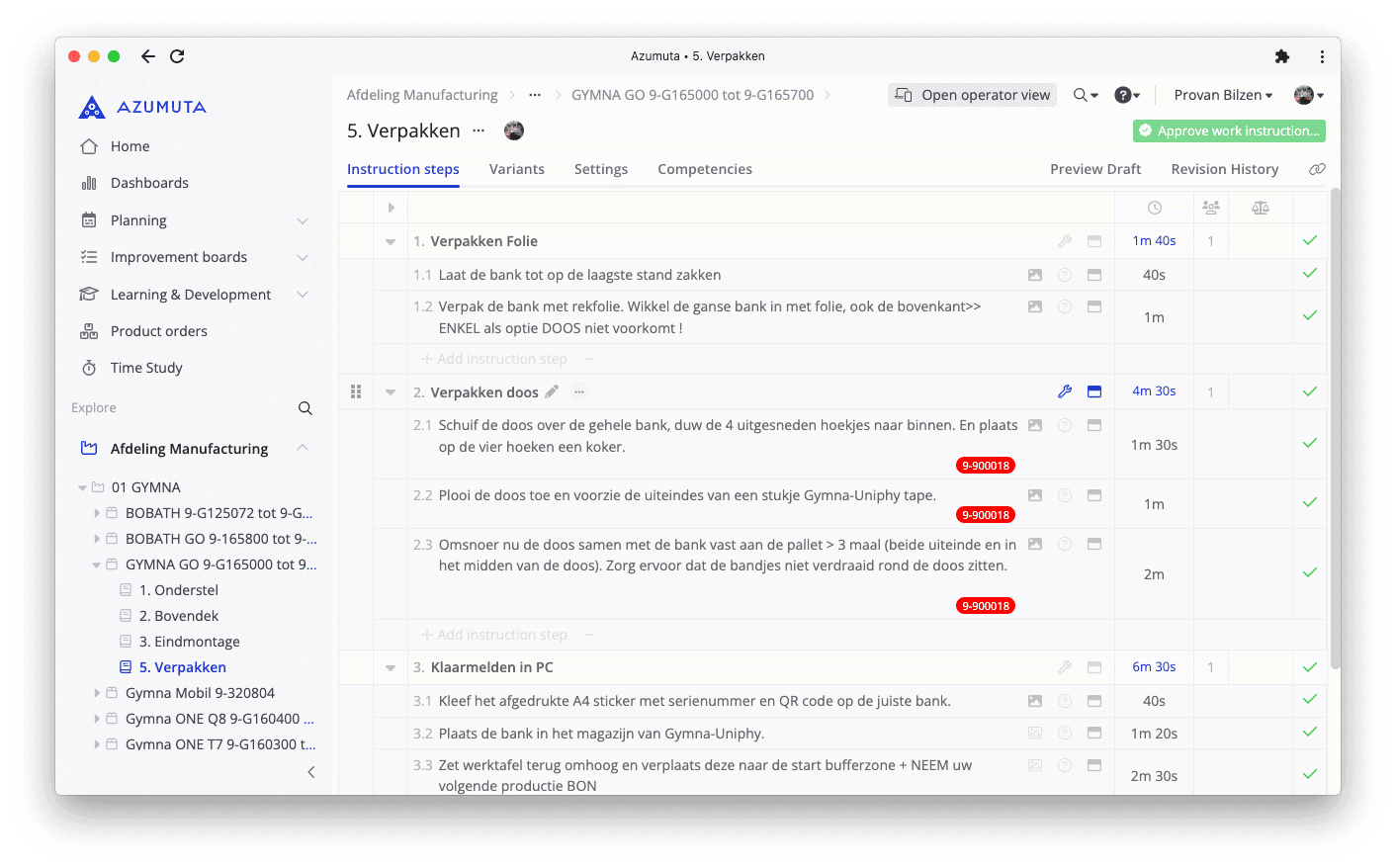 A computer screen displays a software interface from the Azumuta platform titled "5S audit checklist." The checklist includes various audit criteria such as safety and organization, with options to mark compliance status. A sidebar on the left shows navigation options.