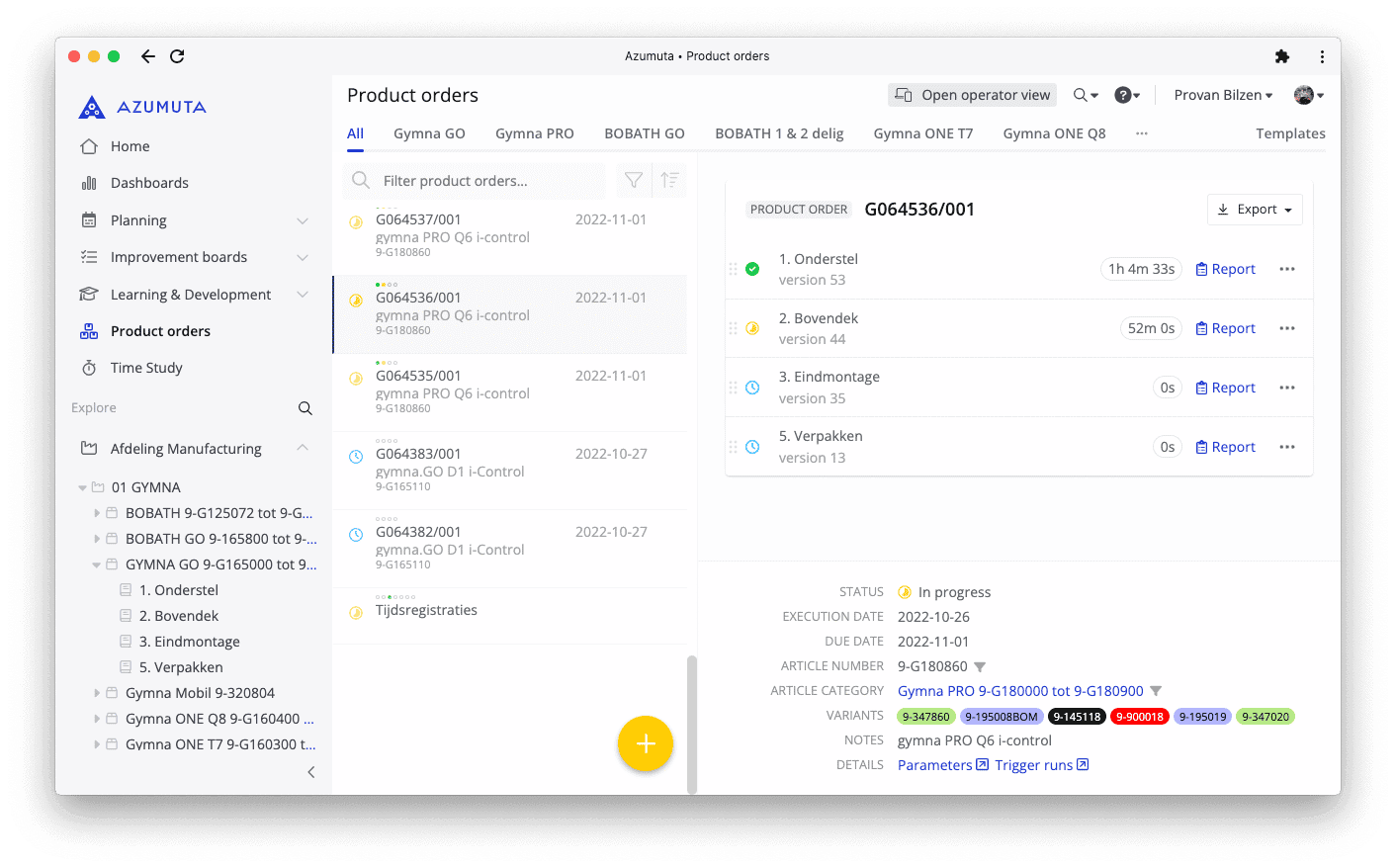 A computer screen displays a software interface from the Azumuta platform titled "5S audit checklist." The checklist includes various audit criteria such as safety and organization, with options to mark compliance status. A sidebar on the left shows navigation options.