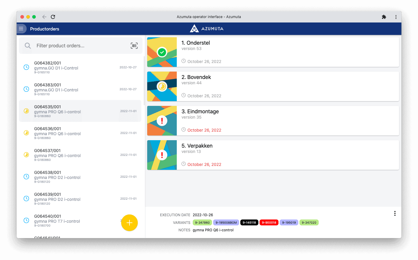 A computer screen displays a software interface from the Azumuta platform titled "5S audit checklist." The checklist includes various audit criteria such as safety and organization, with options to mark compliance status. A sidebar on the left shows navigation options.