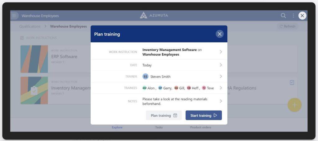 A computer screen displays a training module titled 