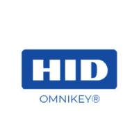 The image showcases the HID Omnikey logo. The letters "HID" are in bold white font inside a blue rectangular background. Below the rectangle, "OMNIKEY®" is written in smaller blue font, emphasizing HID Omnikey integration into your systems.