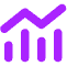 A purple icon featuring a bar chart with three vertical bars of varying heights and a line graph with upward and downward trends overlaying the bars.