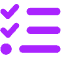 A purple icon showing a checklist with two checkmarks on the left and three horizontal lines representing text on the right, indicating completed tasks. The icon is on a dark purple background.