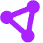A purple, triangular-shaped symbol with rounded corners and edges, consisting of three interconnected nodes and lines, set against a transparent background.