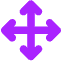 A purple icon featuring four arrows pointing in different directions: up, down, left, and right, originating from a central point.