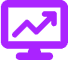 A purple icon depicts a computer monitor with an upward-trending line chart on its screen, symbolizing data analysis, growth, or progress. The background and the monitor are both in shades of purple.