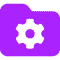 A purple folder icon with a gear symbol in the center, suggesting settings or configuration files. The entire icon is in shades of purple.