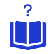 question mark and a book below icon in blue