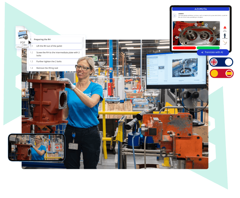 Image of an operator leveraging AI for digital work instructions on manufacturing floor