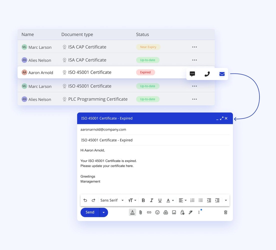 A computer screen displays a software interface from the Azumuta platform titled "5S audit checklist." The checklist includes various audit criteria such as safety and organization, with options to mark compliance status. A sidebar on the left shows navigation options.