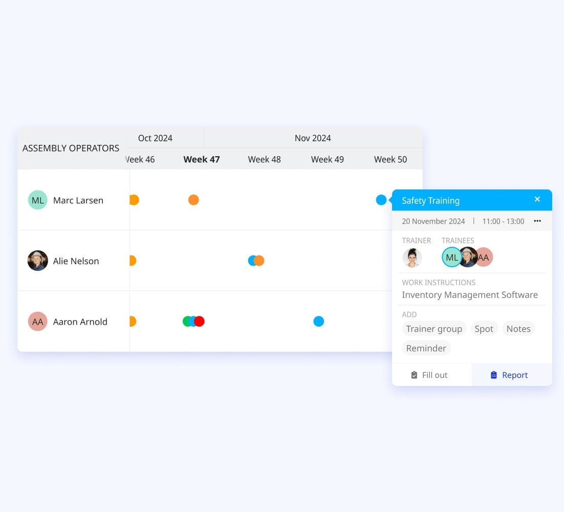 A computer screen displays a software interface from the Azumuta platform titled "5S audit checklist." The checklist includes various audit criteria such as safety and organization, with options to mark compliance status. A sidebar on the left shows navigation options.