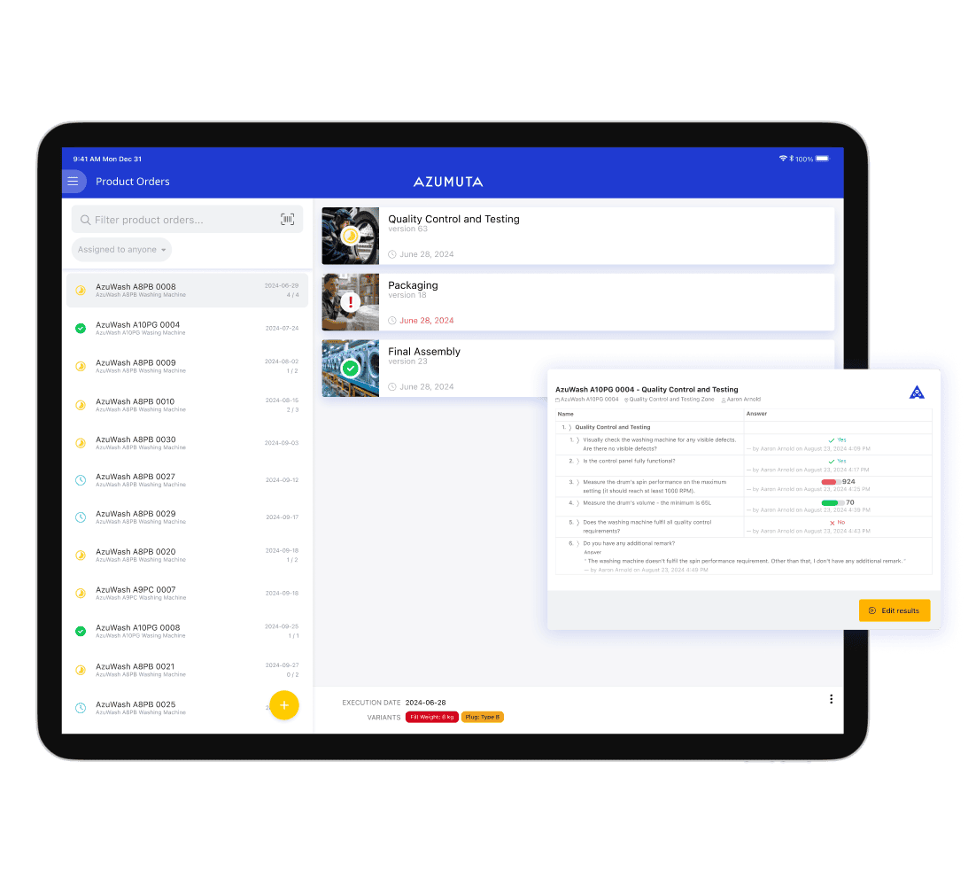 Dashboard displaying job orders in real time