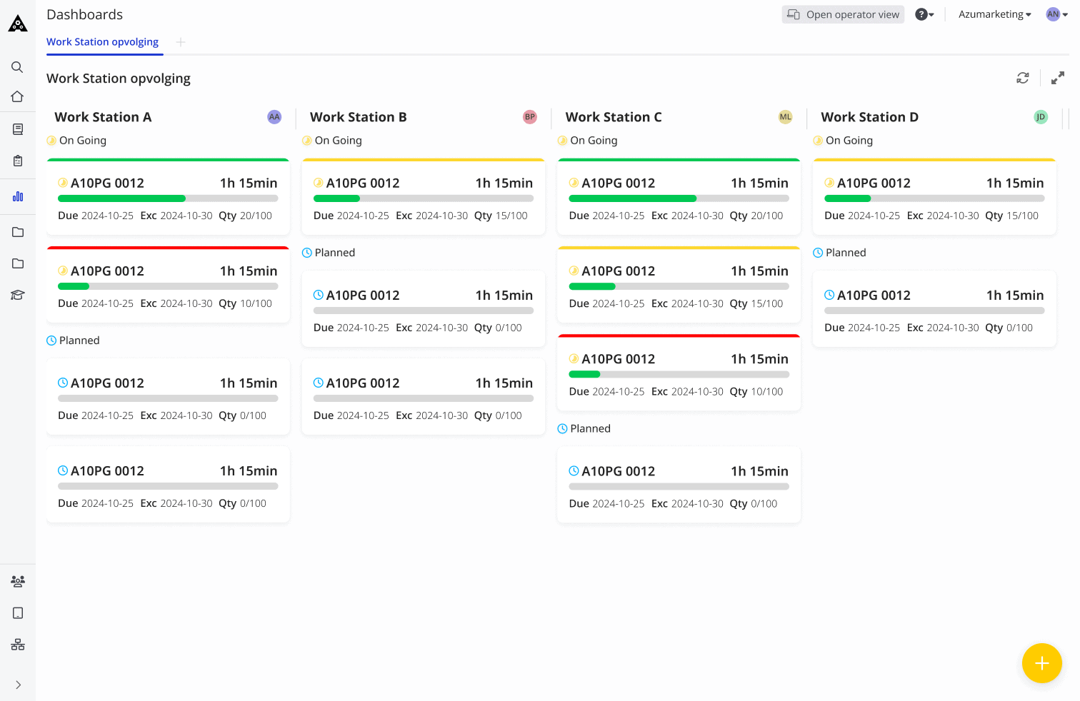 A computer screen displays a software interface from the Azumuta platform titled "5S audit checklist." The checklist includes various audit criteria such as safety and organization, with options to mark compliance status. A sidebar on the left shows navigation options.