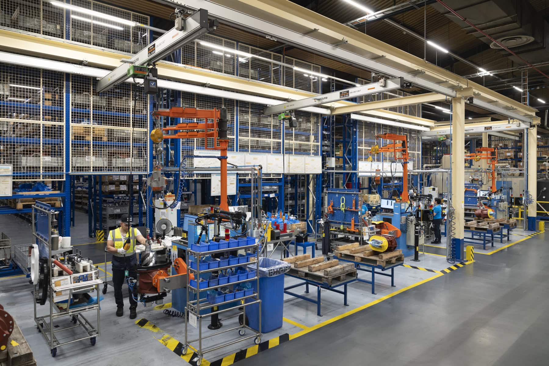 Overview of manufacturing shop floor where digital work instructions are used