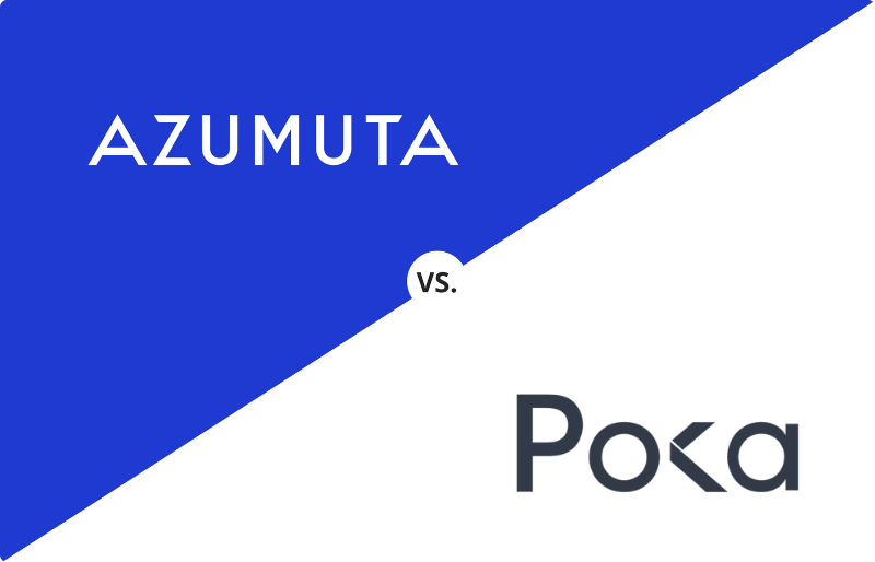 Azumuta vs. Poka comparison banner, highlighting the differences between two leading platforms for manufacturing process optimization and team collaboration.