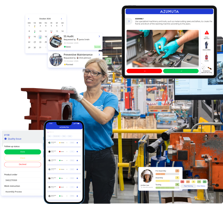 Industrial manufacturing technology and equipment management with AZUMUTA software, optimizing production processes and quality control.